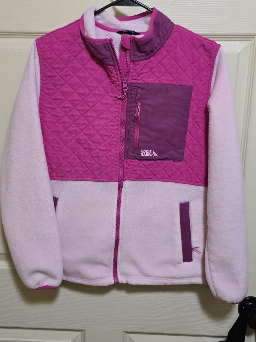 Eddie Bauer Two-Tone Pink Quilted & Fleece Caped Jacket